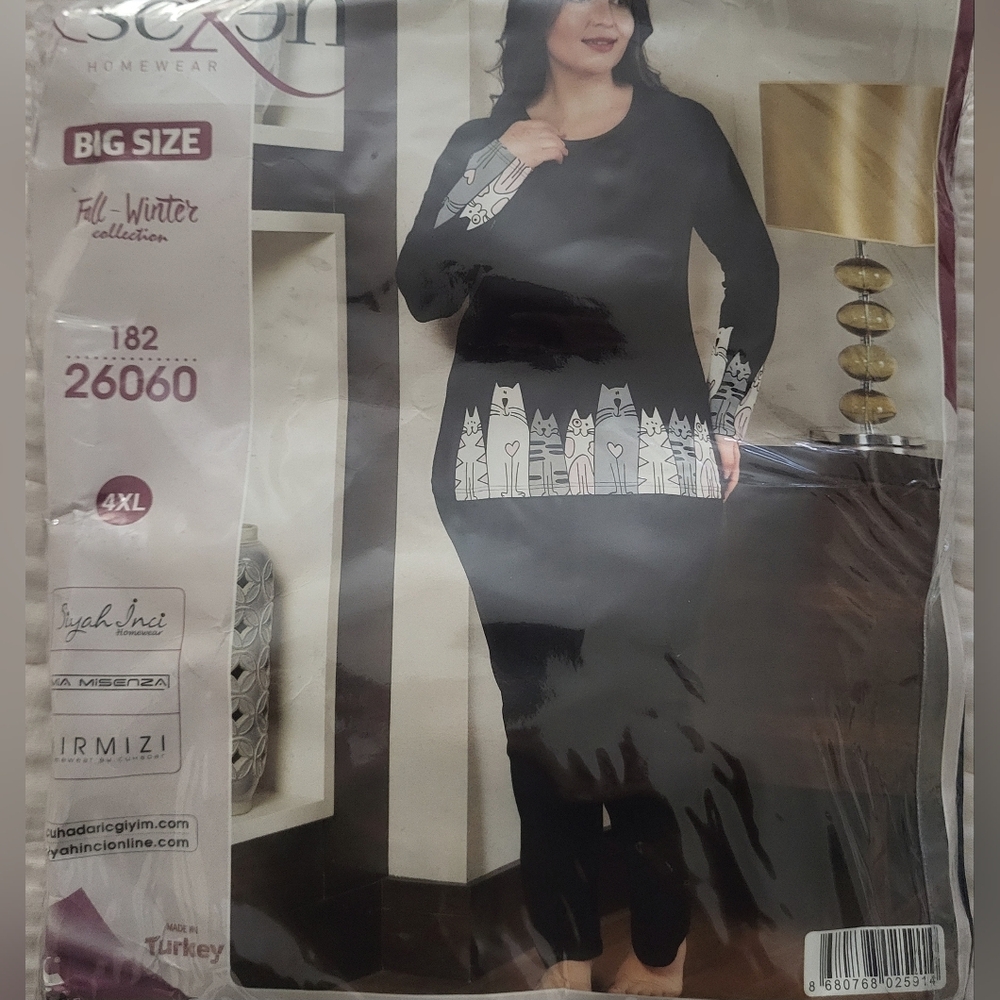 Navy Blue Plus Cat Print Lounge Set